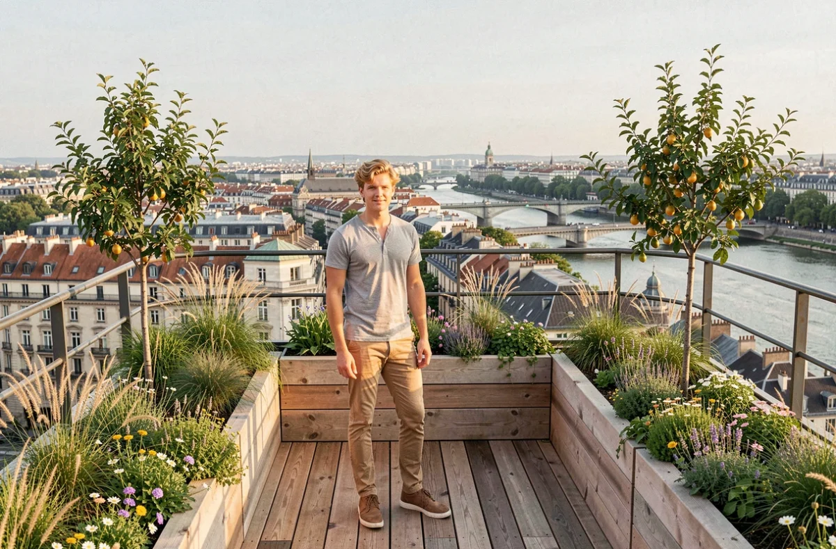Amaury Dubois du Perchoir Paysage présentant un jardin perché avec vue panoramique sur Lyon et la Saône