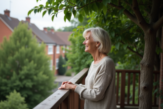 Femme inspectant un hornbeam sur un balcon résidentiel