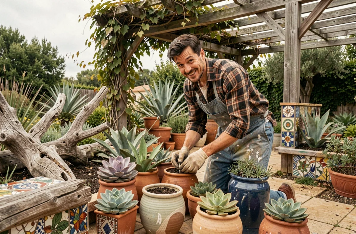 Paysagiste créatif Florabora composant un jardin original avec des plantes succulentes à Lattes