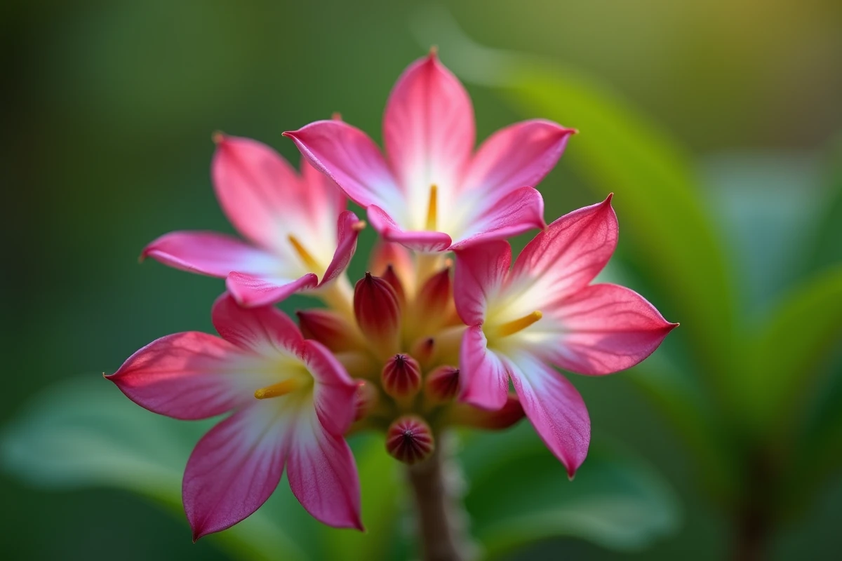 Gros plan sur les fleurs cireuses roses et blanches du Chamelaucium uncinatum Geraldton Wax sur une tige ligneuse au jardin