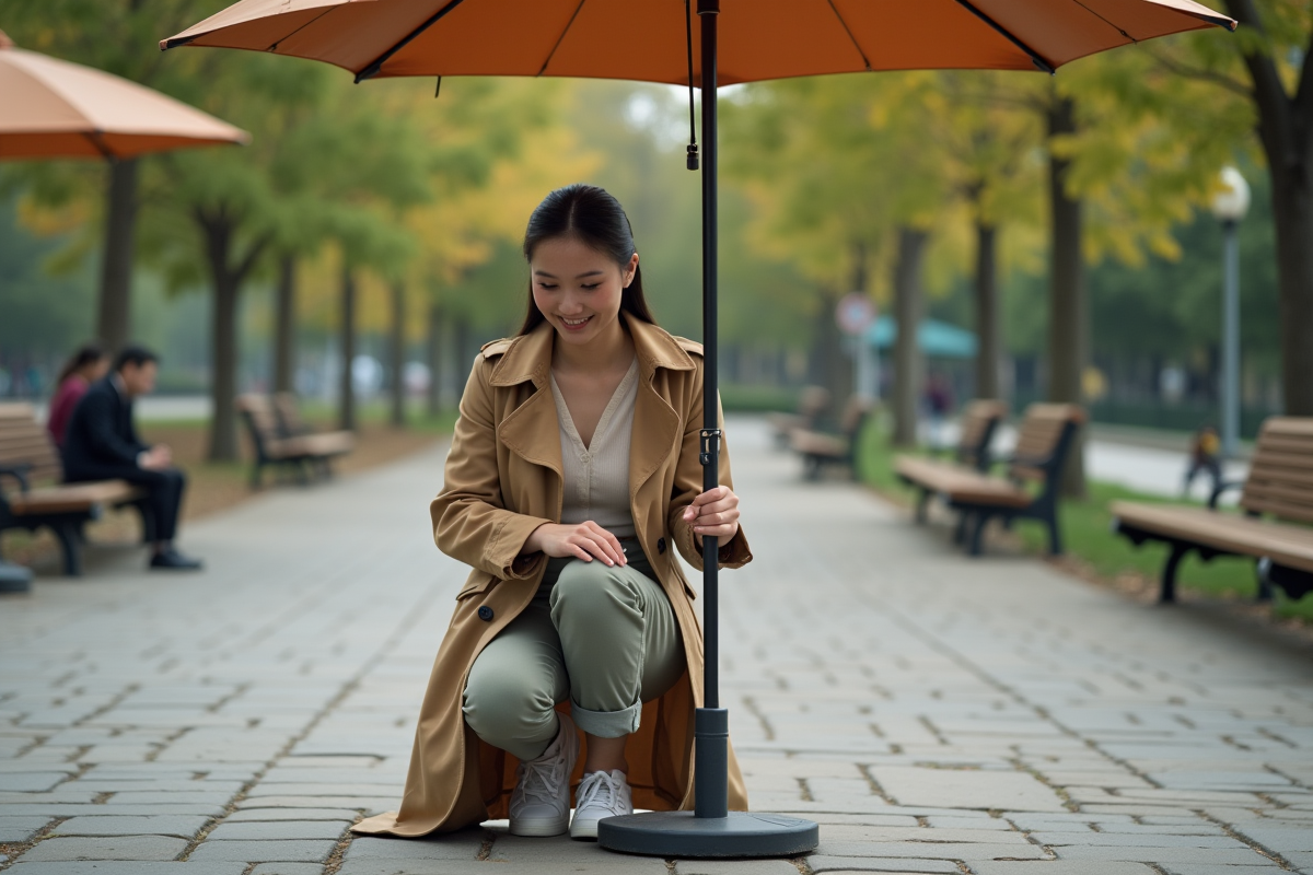 Jeune femme ajustant la sangle d